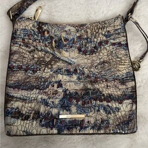Brahmin Croc-Embossed Crossbody Bag in Cream and Blue